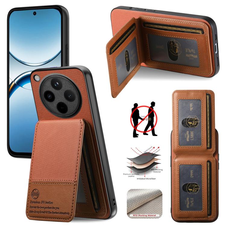 

For OPPO Find X8 Twill Fabric Leather Vertical Flip RFID Card Bag Phone Case(Brown)