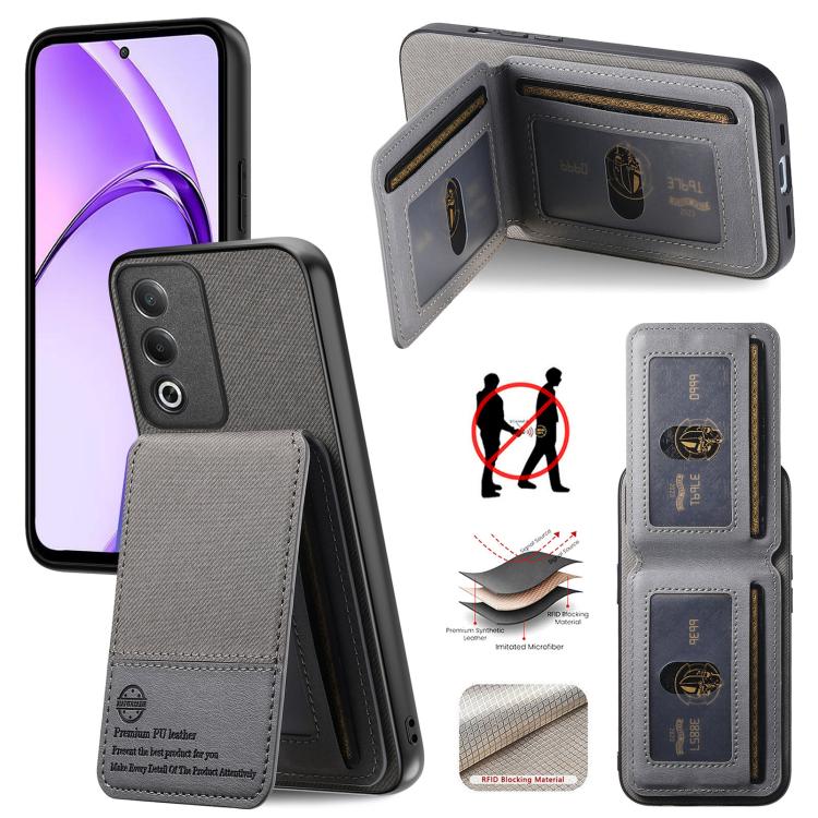 

For OPPO A3X 4G Twill Fabric Leather Vertical Flip RFID Card Bag Phone Case(Gray)