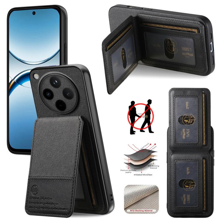 

For OPPO Find X8 Pro Twill Fabric Leather Vertical Flip RFID Card Bag Phone Case(Black)