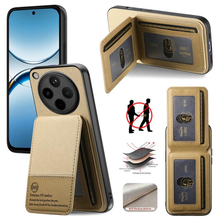 

For OPPO Find X8 Pro Twill Fabric Leather Vertical Flip RFID Card Bag Phone Case(Khaki)