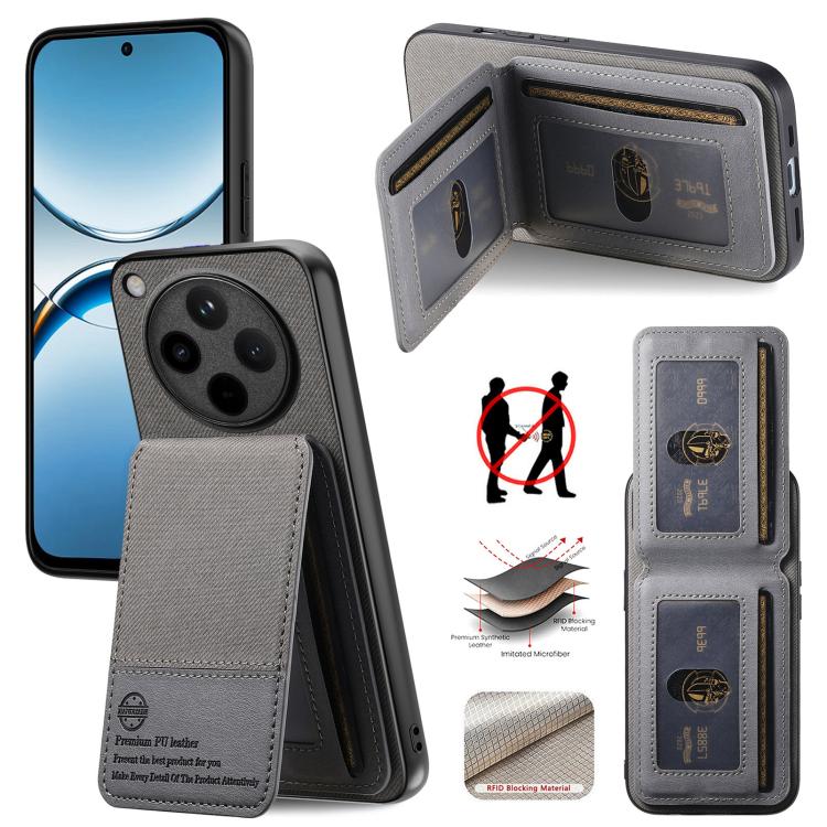 

For OPPO Find X8 Pro Twill Fabric Leather Vertical Flip RFID Card Bag Phone Case(Gray)