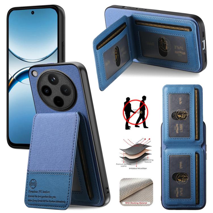 

For OPPO Find X8 Pro Twill Fabric Leather Vertical Flip RFID Card Bag Phone Case(Blue)