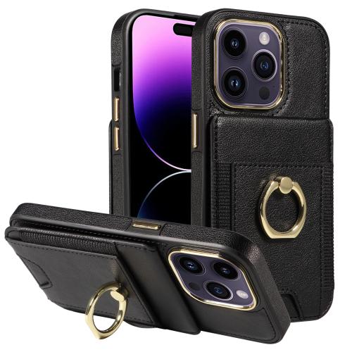 

For iPhone 16 Pro Max Ring Multifunctional Vertical Flip Wallet Back Cover Leather Phone Case(Black)