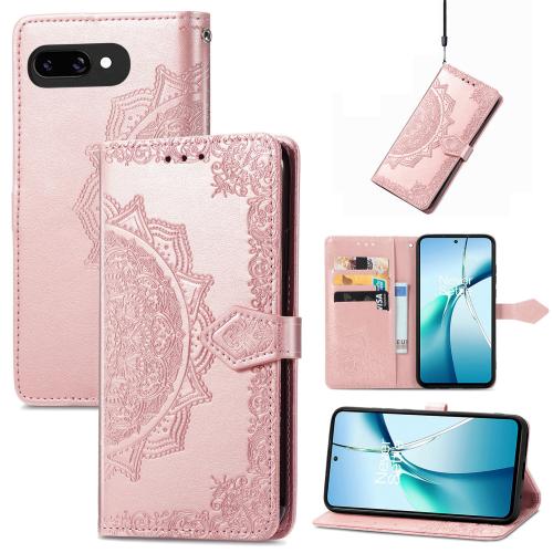 

For Google Pixel 9a Mandala Flower Embossed Leather Phone Case(Rose Gold)
