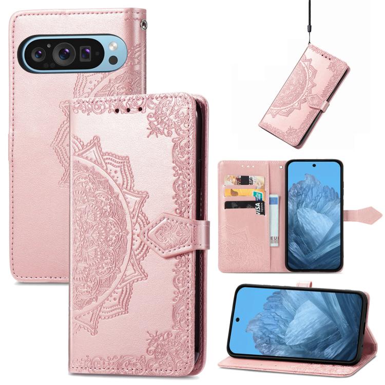 

For Google Pixel 10 Pro XL Mandala Flower Embossed Leather Phone Case(Rose Gold)