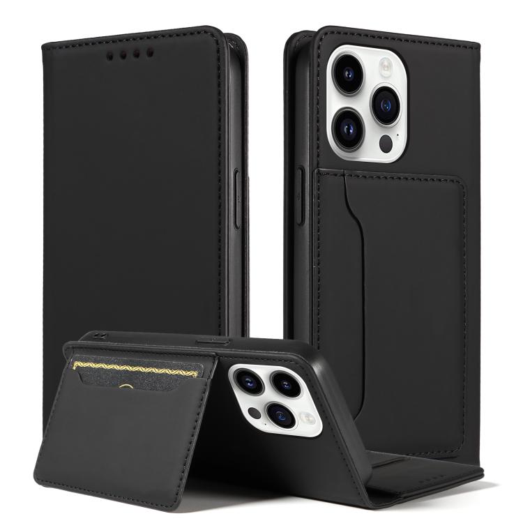 

For iPhone 16 Pro Magnetism Skin Feel Card Holder Leather Phone Case(black)