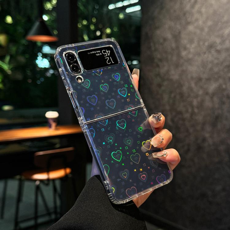 

For Samsung Galaxy Z Flip6 5G Laser Heart Clear TPU Shockproof Phone Case(Transparent)