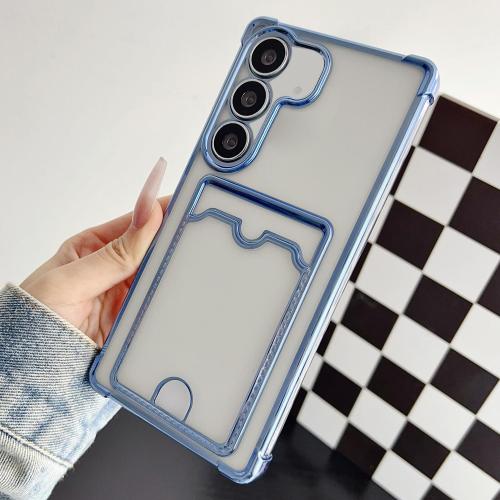 

For Samsung Galaxy S25+ 5G Four-cornered Electroplated Card Bag TPU Phone Case(Bule)