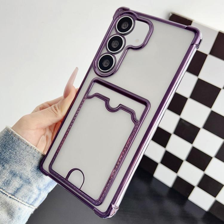 

For Samsung Galaxy S24 FE 5G Four-cornered Electroplated Card Bag TPU Phone Case(Purple)