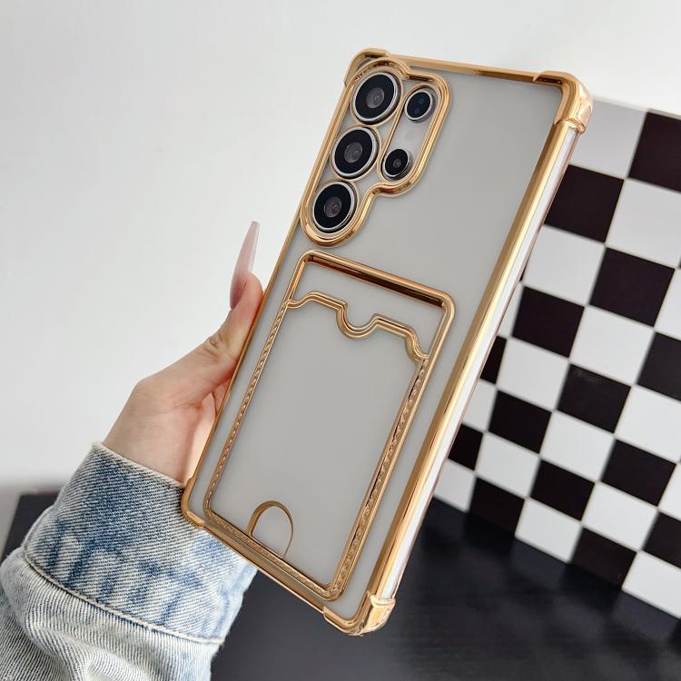 

For Samsung Galaxy S24 Ultra 5G Four-cornered Electroplated Card Bag TPU Phone Case(Gold)