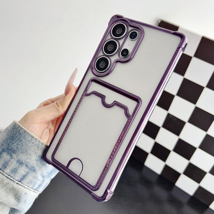 

For Samsung Galaxy S24 Ultra 5G Four-cornered Electroplated Card Bag TPU Phone Case(Purple)