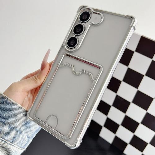 

For Samsung Galaxy S23 5G Four-cornered Electroplated Card Bag TPU Phone Case(Silver)