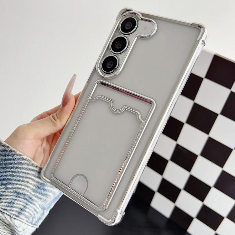 

For Samsung Galaxy S23+ 5G Four-cornered Electroplated Card Bag TPU Phone Case(Silver)
