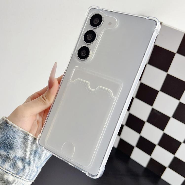 

For Samsung Galaxy S22 5G Four-cornered Electroplated Card Bag TPU Phone Case(Transparent)