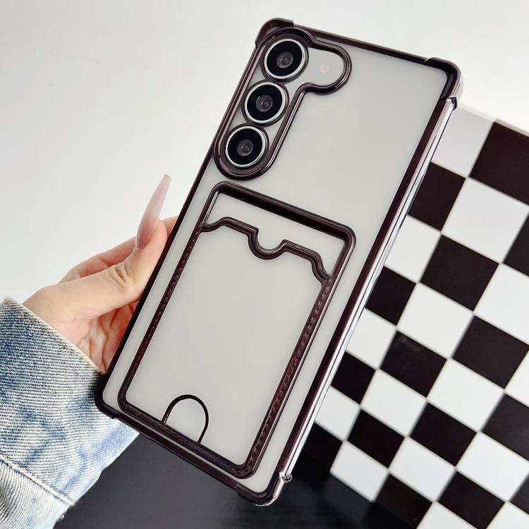 

For Samsung Galaxy S22 5G Four-cornered Electroplated Card Bag TPU Phone Case(Black)