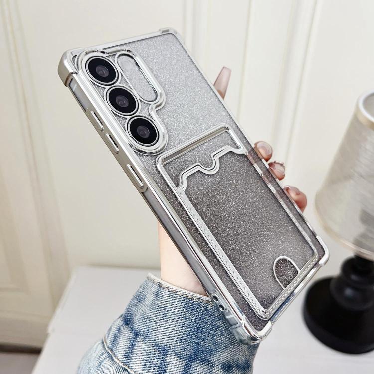 

For Samsung Galaxy S23 5G Gradient Glitter Plating TPU Phone Case with Card Slot(Silver)