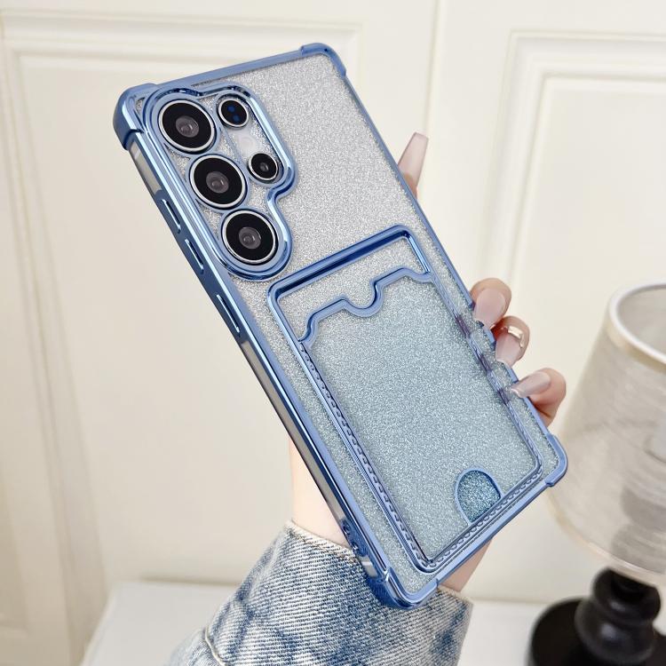 

For Samsung Galaxy S24 Ultra 5G Gradient Glitter Plating TPU Phone Case with Card Slot(Bule)