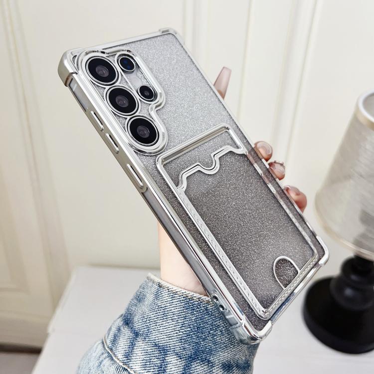 

For Samsung Galaxy S24 Ultra 5G Gradient Glitter Plating TPU Phone Case with Card Slot(Silver)