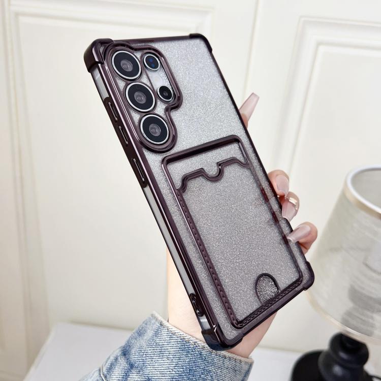 

For Samsung Galaxy S24 Ultra 5G Gradient Glitter Plating TPU Phone Case with Card Slot(Black)