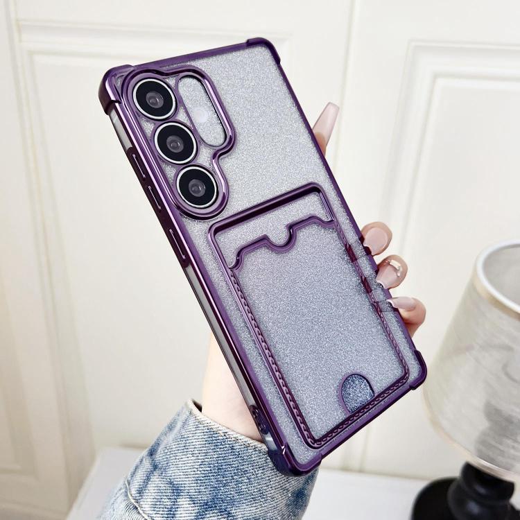

For Samsung Galaxy S25 5G Gradient Glitter Plating TPU Phone Case with Card Slot(Purple)