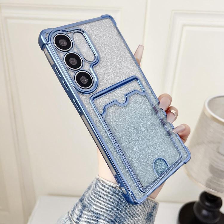 

For Samsung Galaxy S25+ 5G Gradient Glitter Plating TPU Phone Case with Card Slot(Bule)