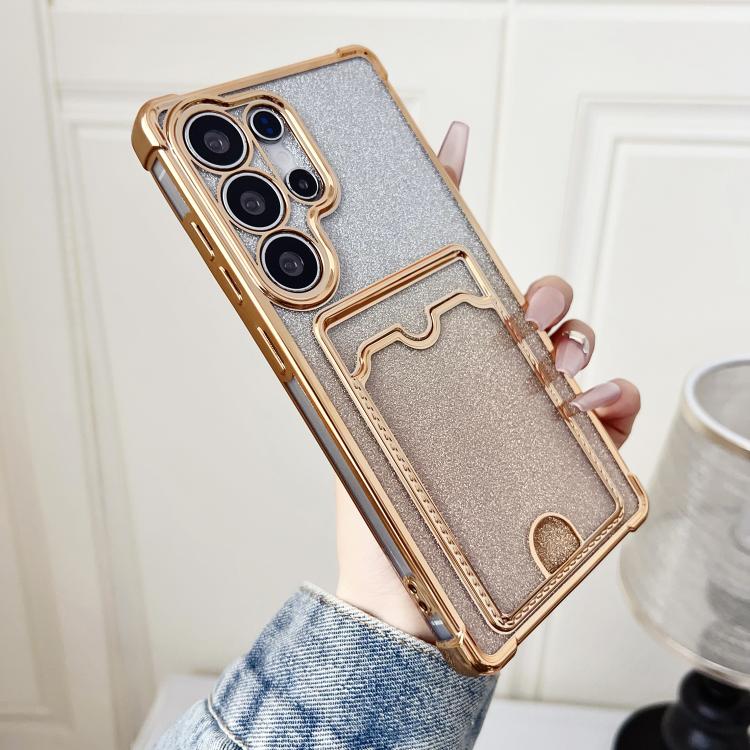 

For Samsung Galaxy S25 Ultra 5G Gradient Glitter Plating TPU Phone Case with Card Slot(Gold)