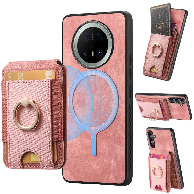 

For Huawei Mate 70 Pro+ Retro Splitable Magnetic Stand Card Bag Leather Phone Case(Pink)