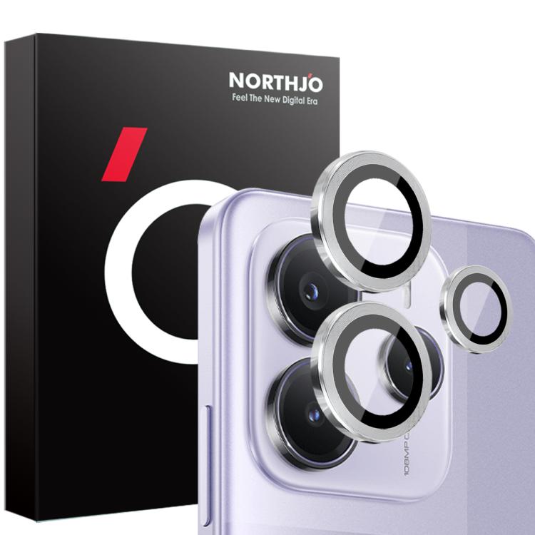 

For Xiaomi Redmi Note 14 5G NORTHJO Camera Lens Protector CD Metal Ring Tempered Glass Film(Silver)