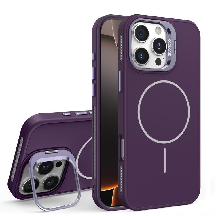 

For iPhone 16 Pro Max Organic Silicone Lens Holder MagSafe Phone Case(Purple)