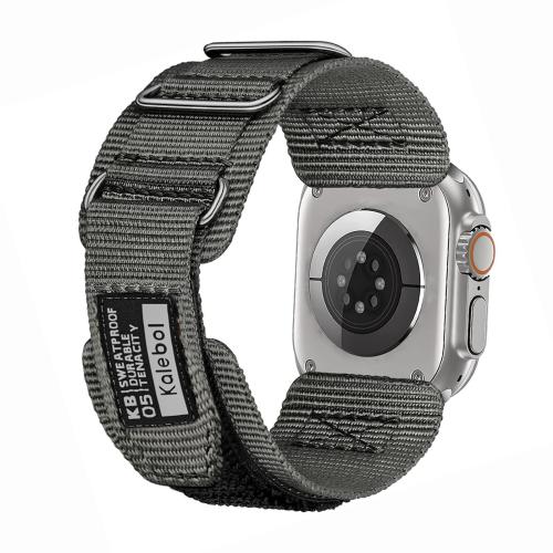 

For Apple Watch 46mm / 49mm / 45mm / 44mm Kalebol Hook and Tri-Loop Nylon Watch Band(Silver)
