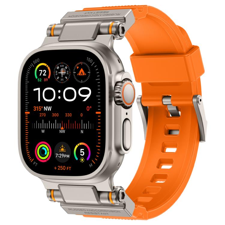 

For Apple Watch 42 / 44 / 45 / 46 / 49mm Metal Connector Explorer Silicone Watch Band(Titanium Orange)
