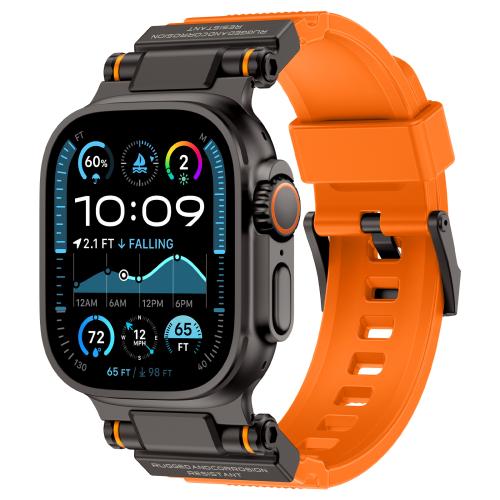 

For Apple Watch 46mm / 49mm / 45mm / 44mm Kalebol Outdoor Explorer Metal Connector TPU Watch Band(Black Orange)