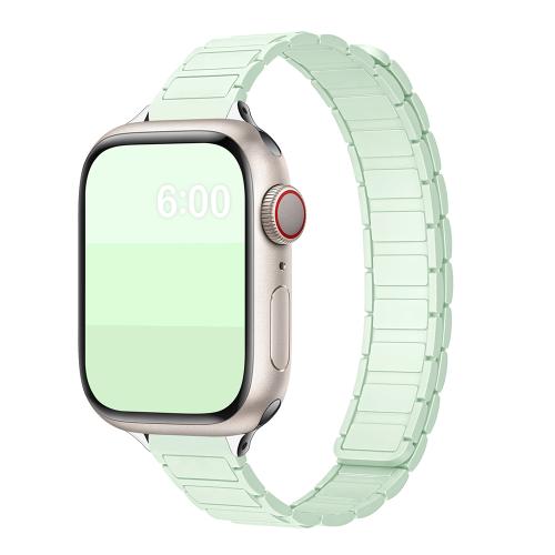 

For Apple Watch 46mm / 49mm / 45mm / 44mm Tri-beads I-shaped Slim Magnetic Silicone Watch Band(Mint)