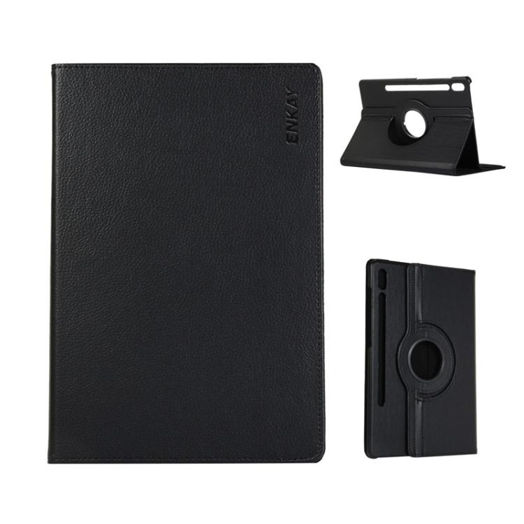

For Samsung Galaxy Tab S10 FE / S9 FE / S9 ENKAY 360 Degree Rotation Litchi Leather Smart Tablet Case(Black)