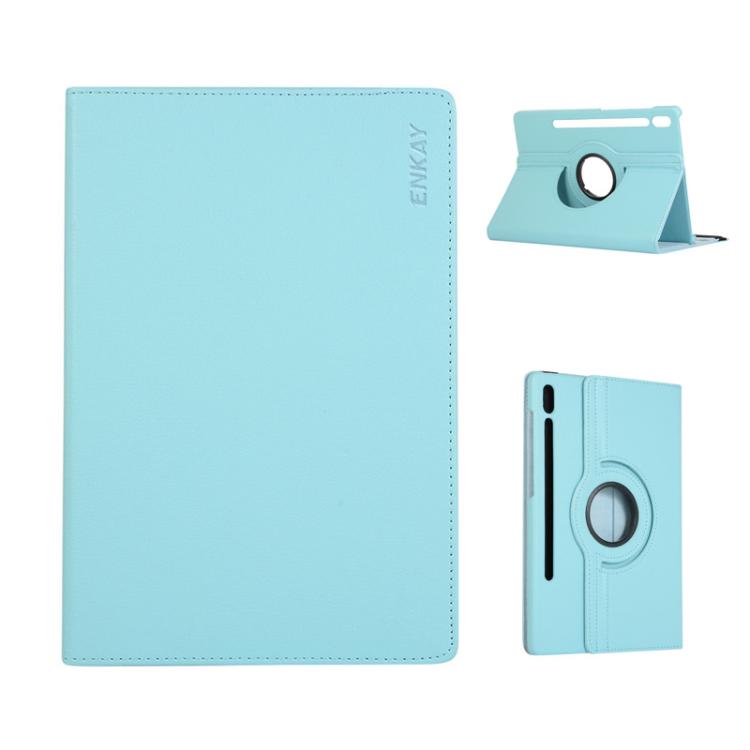 

For Samsung Galaxy Tab S10 FE / S9 FE / S9 ENKAY 360 Degree Rotation Litchi Leather Smart Tablet Case(Light Blue)