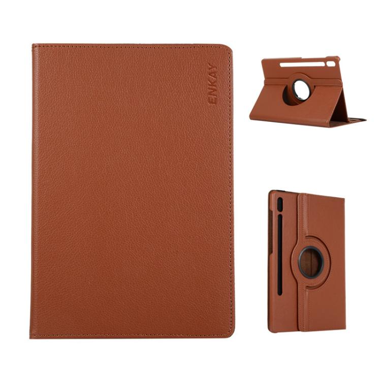 

For Samsung Galaxy Tab S10+ / S9 FE+ / S9+ ENKAY 360 Degree Rotation Litchi Leather Smart Tablet Case(Brown)