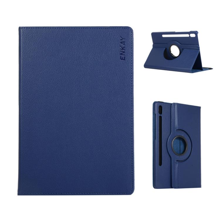 

For Samsung Galaxy Tab S10 Ultra / S9 Ultra ENKAY 360 Degree Rotation Litchi Leather Smart Tablet Case(Dark Blue)