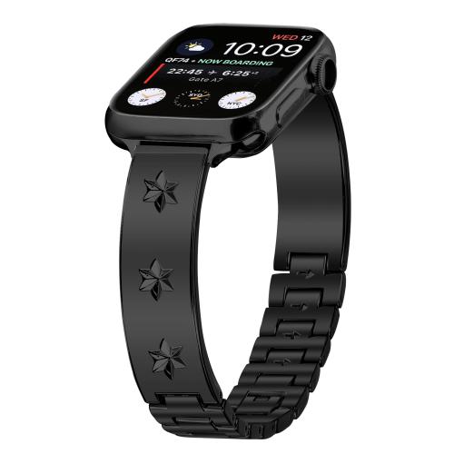 

For Apple Watch 46mm / 49mm / 45mm / 44mm Snowflake Petals Bracelet Metal Watch Band(Black)