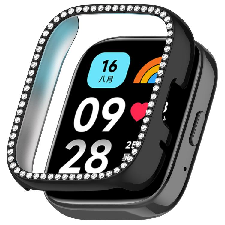 

For Redmi Watch 3 / Watch 3 Lite Single Row Diamond Half Coverage Hollow PC Watch Protective Case(Black)