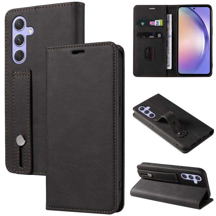 

For Samsung Galaxy A54 5G Wristband Magnetic Leather Phone Case(Black)