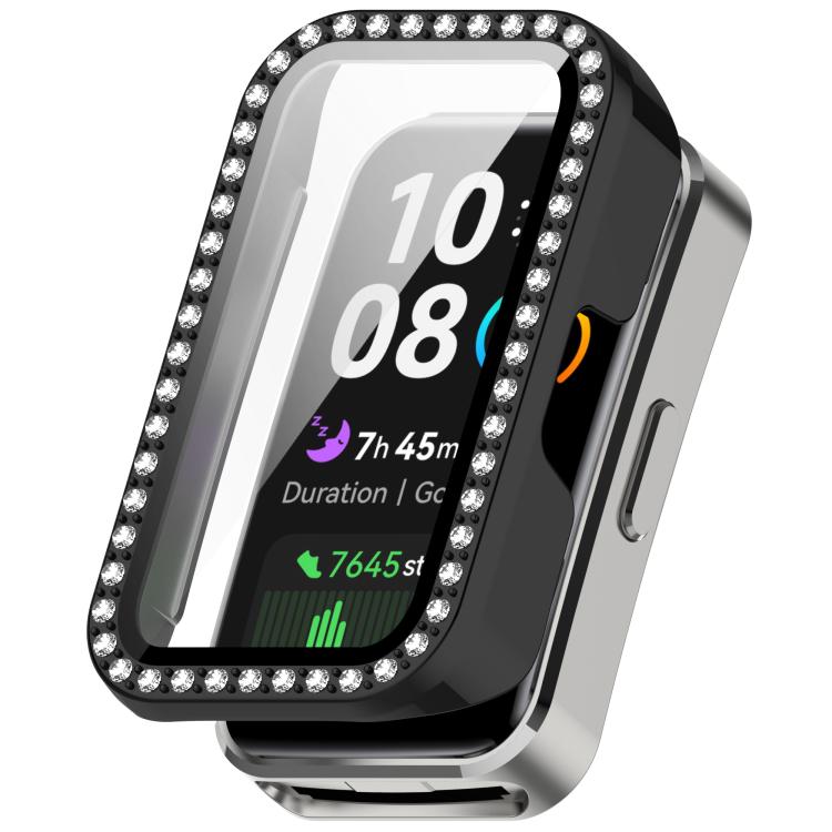 

For Huawei Band 10 / 9 / 8 Single Row Diamond Tempered Film Integrated PC Watch Case(Black)