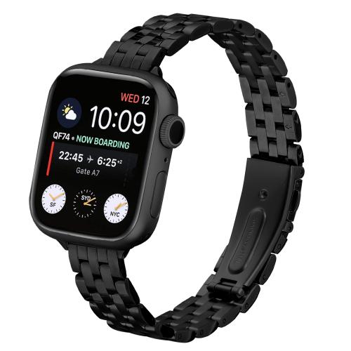 

For Apple Watch 46mm / 49mm / 45mm / 44mm Small Waist Slingshot Buckle Steel Watch Band(Black)