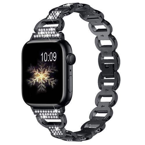 

For Apple Watch 46mm / 49mm / 45mm / 44mm Oval Diamonds Steel Watch Band(Black)