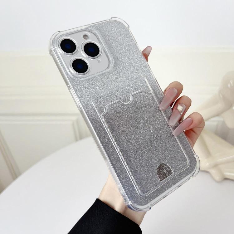 

For iPhone 11 Pro Max Four-cornered Glitter Electroplated Card Bag TPU Phone Case(Transparent)