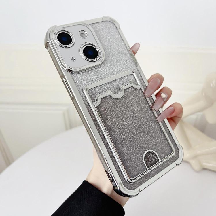 

For iPhone 14 Four-cornered Glitter Electroplated Card Bag TPU Phone Case(Silver)