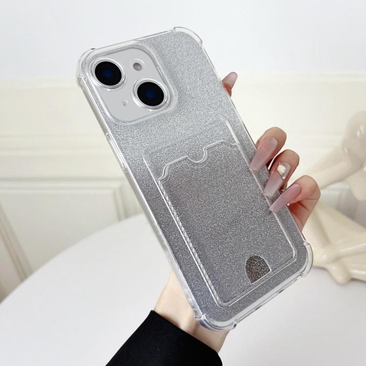 

For iPhone 14 Four-cornered Glitter Electroplated Card Bag TPU Phone Case(Transparent)