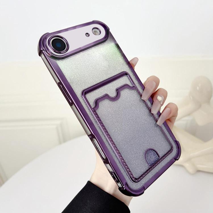 

For iPhone Air Four-cornered Glitter Electroplated Card Bag TPU Phone Case(Purple)