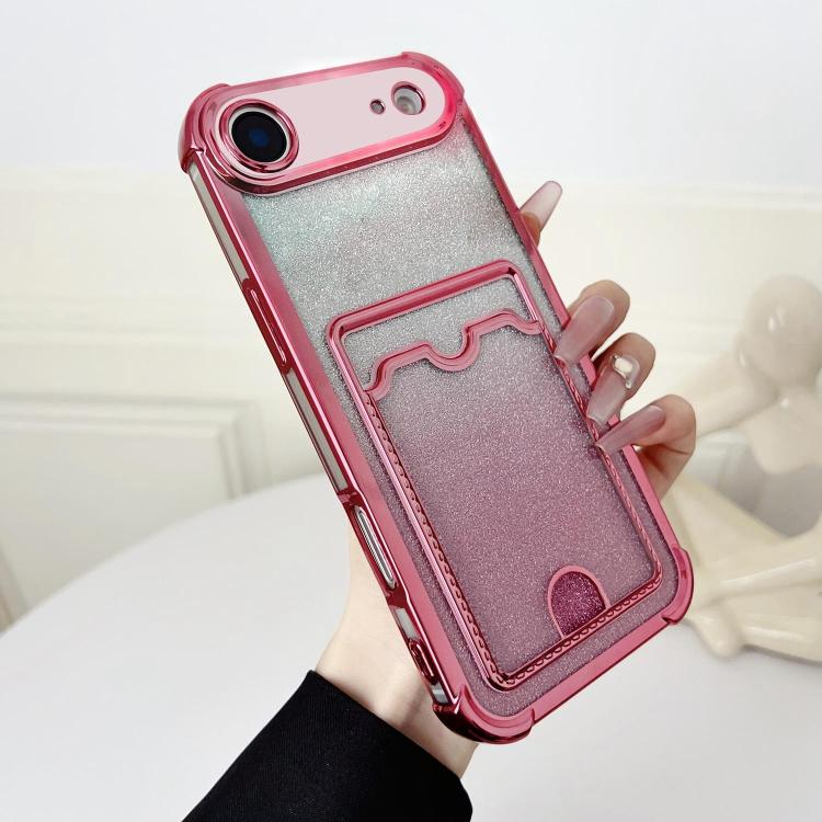 

For iPhone Air Four-cornered Glitter Electroplated Card Bag TPU Phone Case(Pink)