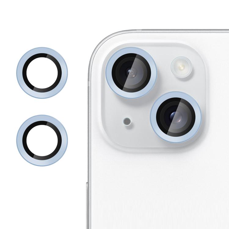 

For iPhone 15 Kalebol No Flicker Ultra-Thin Individual Camera Lens Tempered Glass Film(Distant Peak Blue)