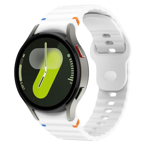 

For Samsung Galaxy Watch 7 40mm / 44mm Wavy Grain Stitched Reverse Buckle 20mm Silicone Watch Band(Official White)
